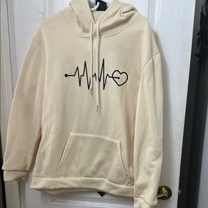 Cream Hoodie with Heartbeat Design